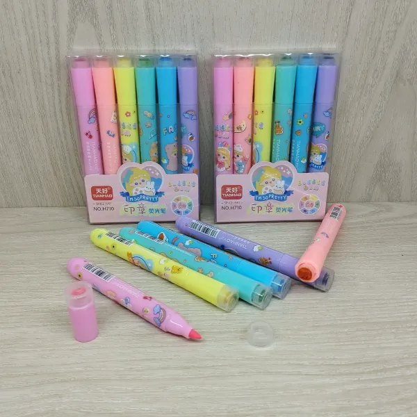 Cartoon Pattern Stamps Highlighter (6pcs/pack)